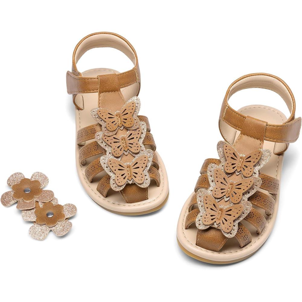 imageDREAM PAIRS Girls Sandals ClosedToe Sandals with Interchangeable DIY Flower Dress Summer Shoes ToddlerLittle KidBrown