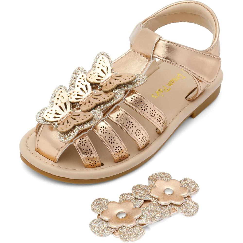 imageDREAM PAIRS Girls Sandals ClosedToe Sandals with Interchangeable DIY Flower Dress Summer Shoes ToddlerLittle KidRose Gold