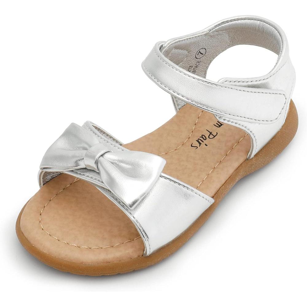 imageDREAM PAIRS Girls Sandals Fashion Bow Summer Shoes for ToddlerLittle KidSilver