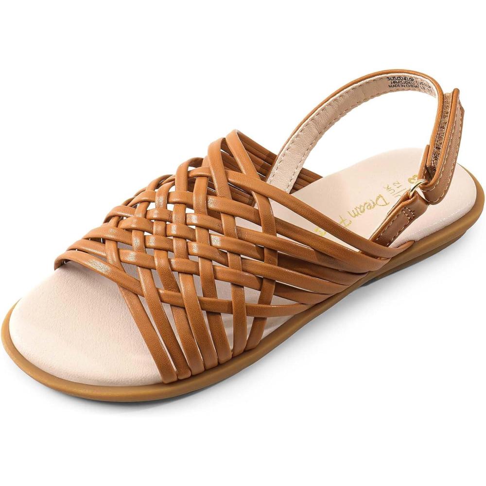 imageDREAM PAIRS Girls Sandals Gladiator Braided Flat Open Toe Summer SandalsBrown