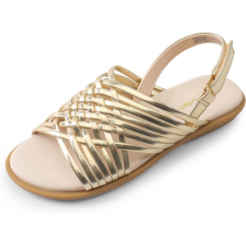 imageDREAM PAIRS Girls Sandals Gladiator Braided Flat Open Toe Summer SandalsGold