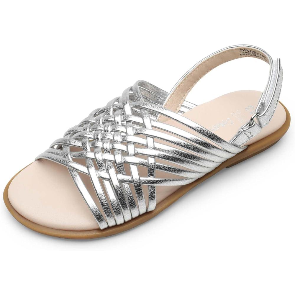 imageDREAM PAIRS Girls Sandals Gladiator Braided Flat Open Toe Summer SandalsSilver
