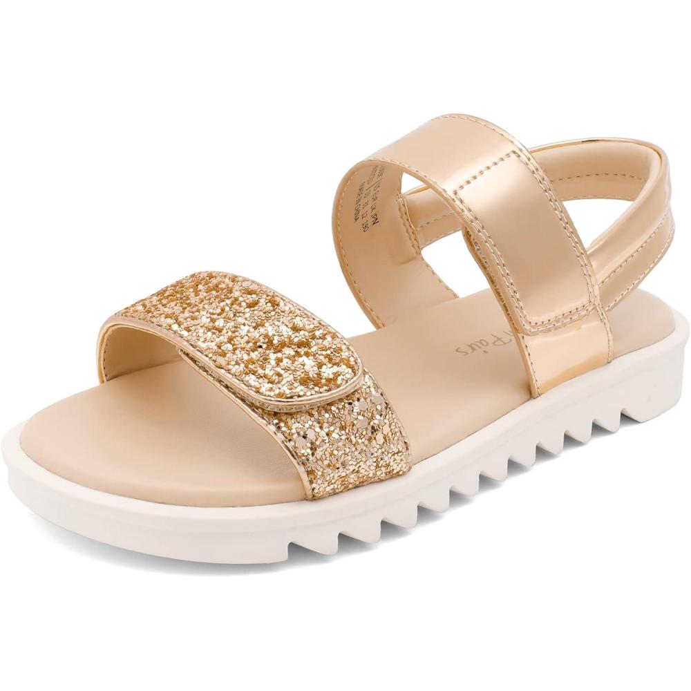 imageDREAM PAIRS Girls Sandals Glitter Two Strapped Casual Open Toe Sandals Little KidBig KidRose Gold