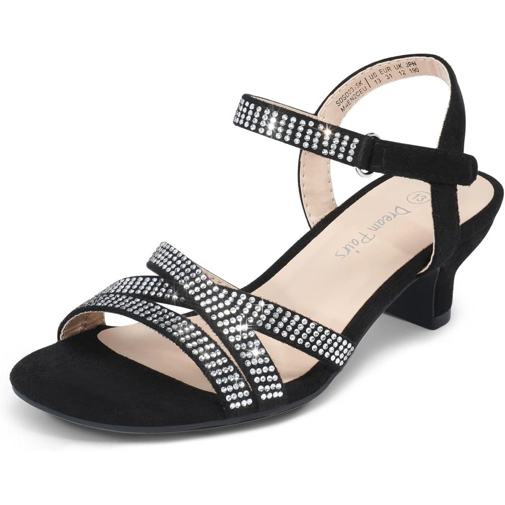 imageDREAM PAIRS Girls Sandals Low Heel Dress Open Toe Sandals Flower Wedding Party for Little KidBig KidBlack