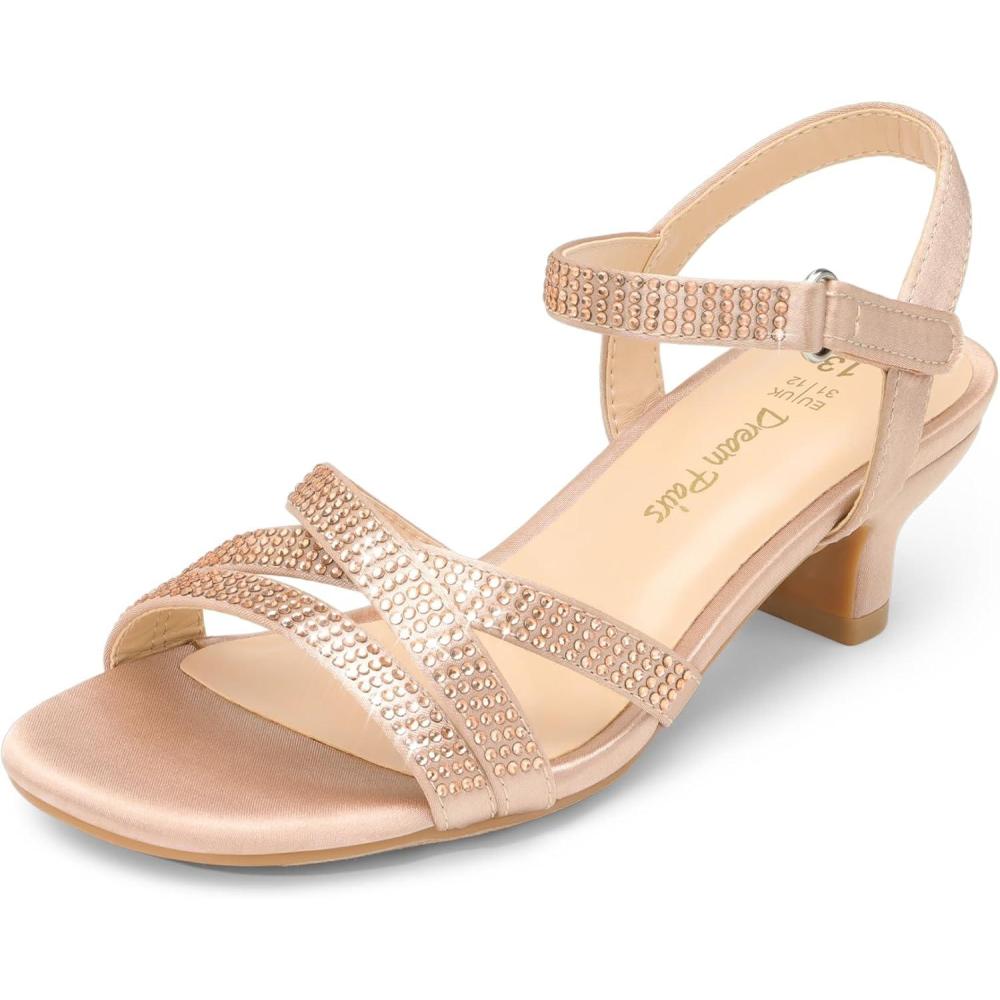 imageDREAM PAIRS Girls Sandals Low Heel Dress Open Toe Sandals Flower Wedding Party for Little KidBig KidChampagnesatin