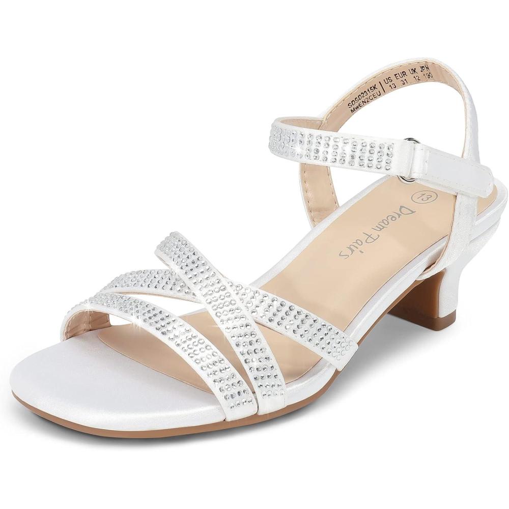 imageDREAM PAIRS Girls Sandals Low Heel Dress Open Toe Sandals Flower Wedding Party for Little KidBig KidWhite