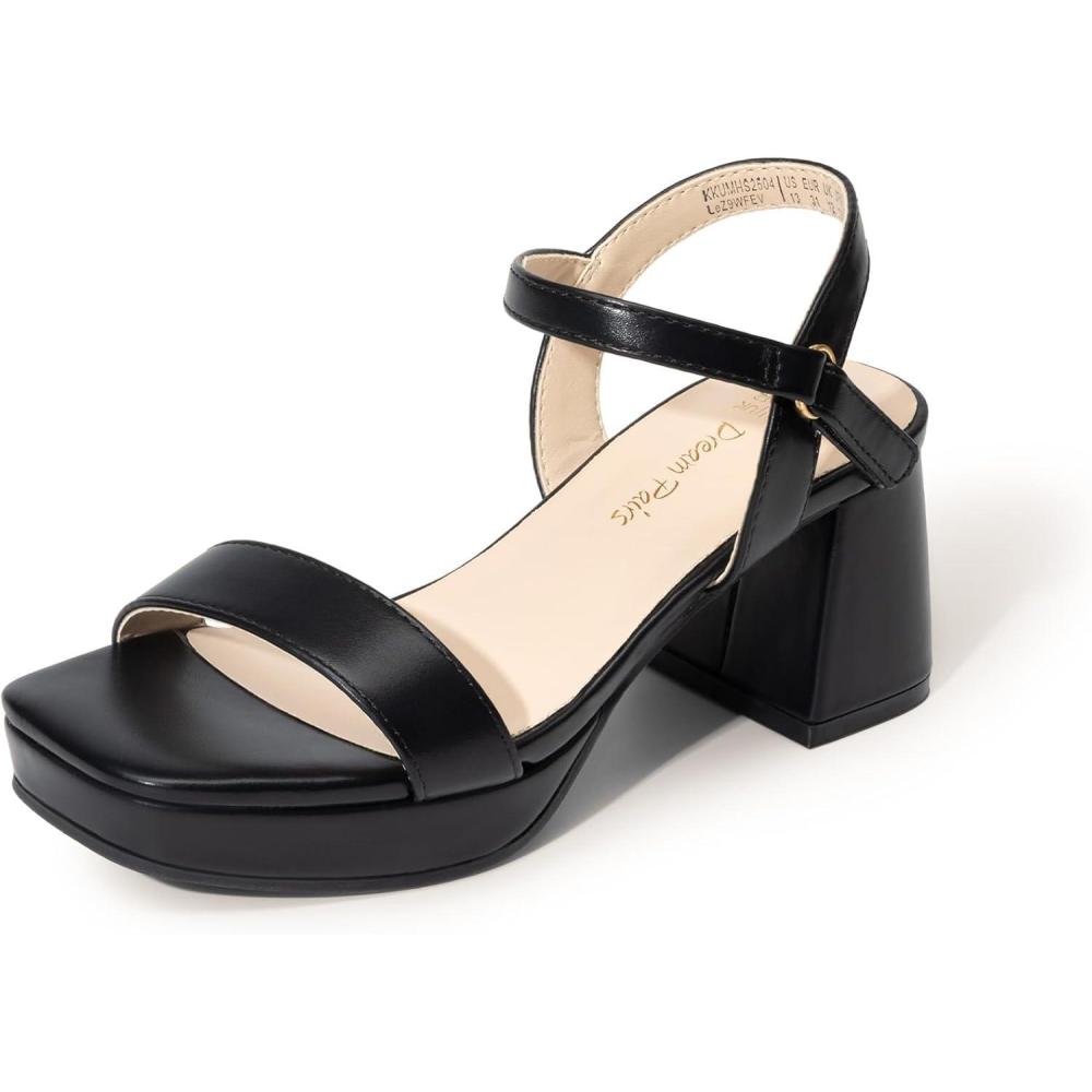 imageDREAM PAIRS Girls Sandals Open Toe Low Block Chunky Heels Sandals Party Dress Pumps Shoes for Little Big KidBlack