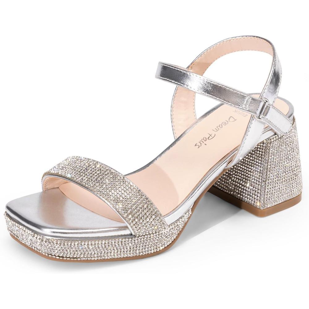 imageDREAM PAIRS Girls Sandals Open Toe Low Block Chunky Heels Sandals Party Dress Pumps Shoes for Little Big KidSilvermetallic