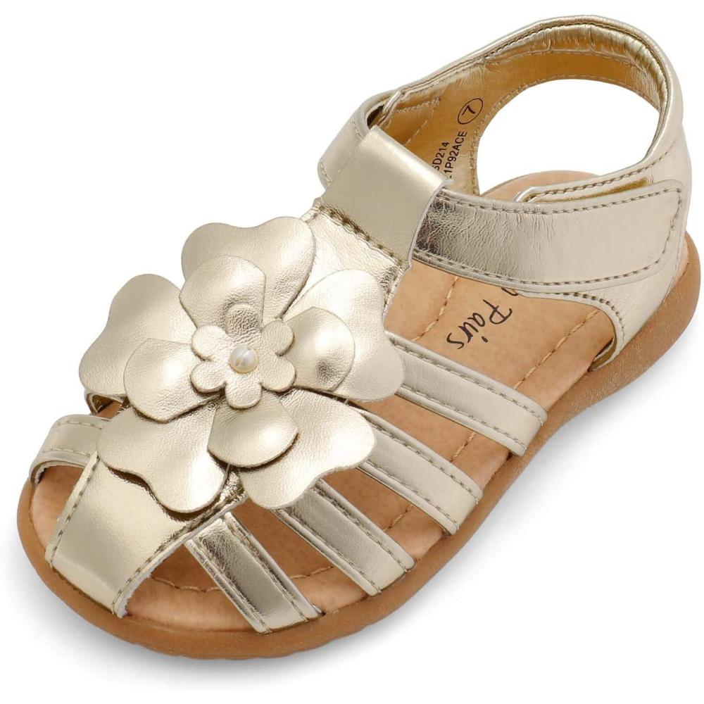 imageDREAM PAIRS Girls ToddlerLittle Kid ClosedToe Flower Summer Dress Sandals ShoesGold