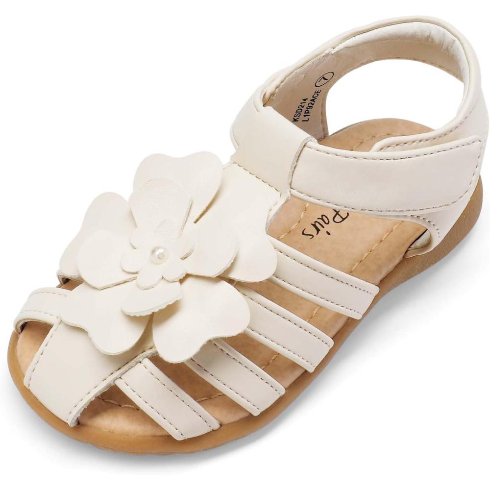 imageDREAM PAIRS Girls ToddlerLittle Kid ClosedToe Flower Summer Dress Sandals ShoesMilkyWhite
