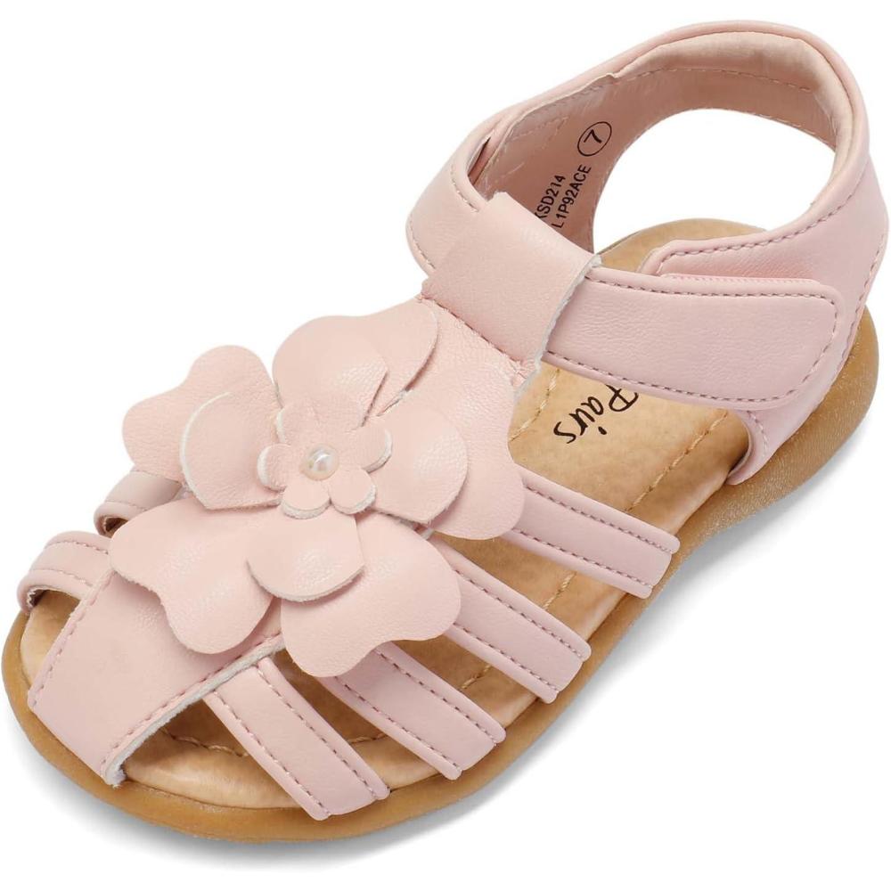 imageDREAM PAIRS Girls ToddlerLittle Kid ClosedToe Flower Summer Dress Sandals ShoesPink