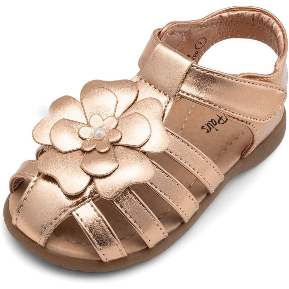 imageDREAM PAIRS Girls ToddlerLittle Kid ClosedToe Flower Summer Dress Sandals ShoesRose Goldmetallic