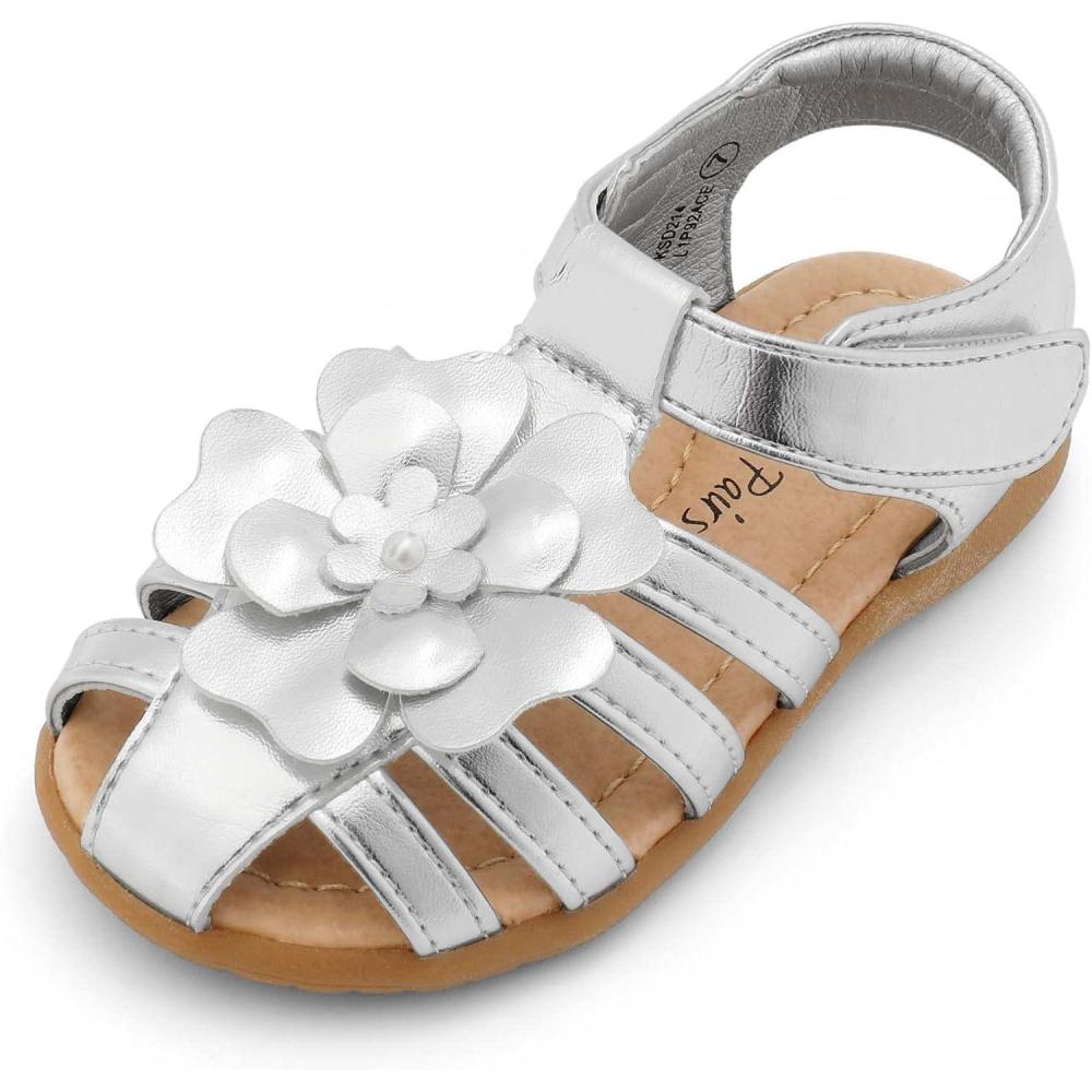 imageDREAM PAIRS Girls ToddlerLittle Kid ClosedToe Flower Summer Dress Sandals ShoesSilver