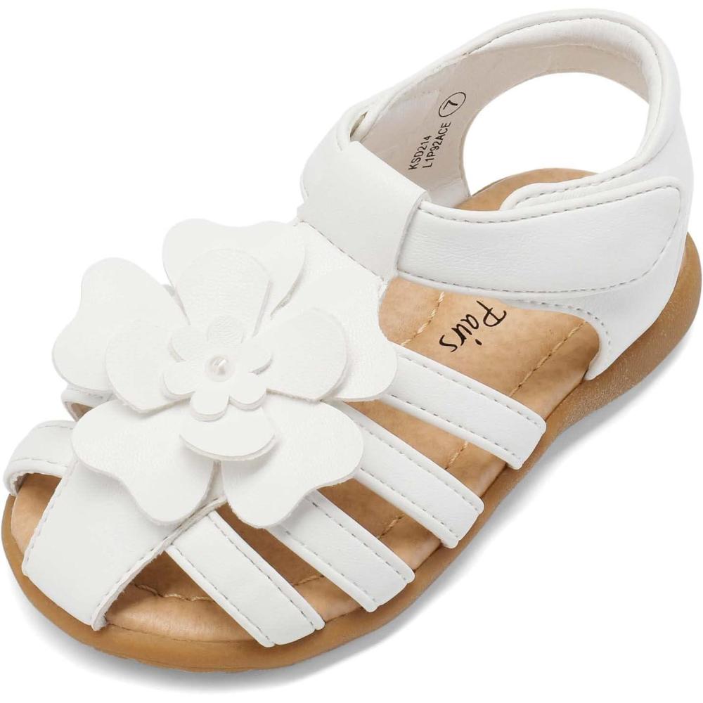 imageDREAM PAIRS Girls ToddlerLittle Kid ClosedToe Flower Summer Dress Sandals ShoesWhite