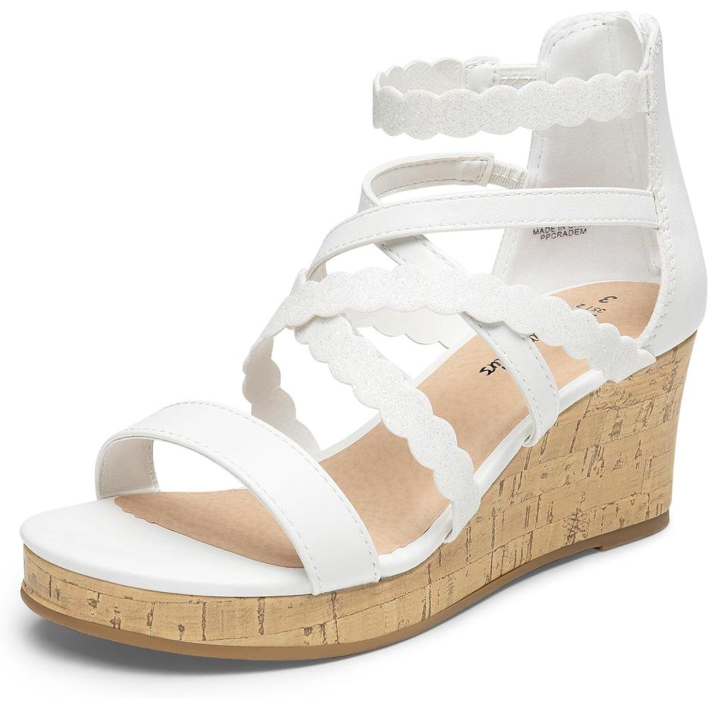 imageDREAM PAIRS Girls Wedge Sandals Flatform Open Toe Platform Sandals Flower Wedding Party for Little KidBig KidWhite