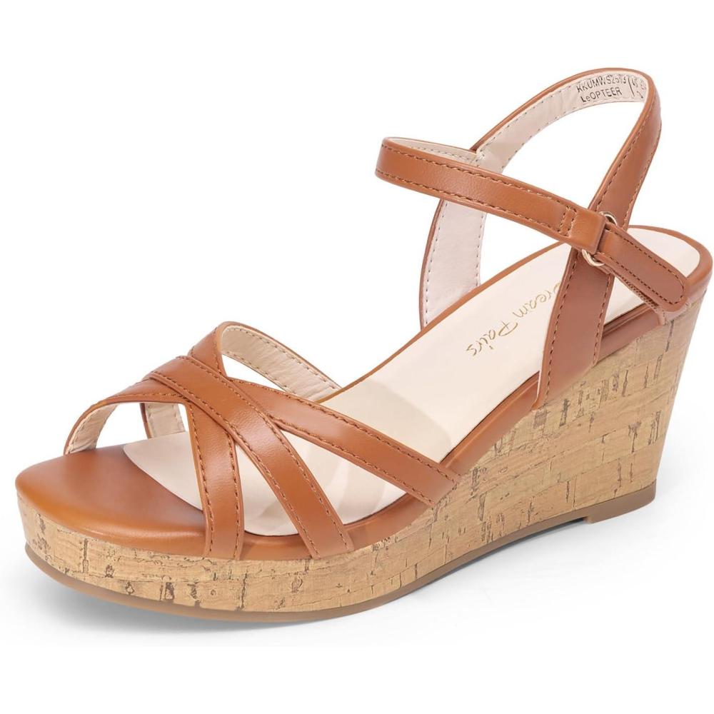 imageDREAM PAIRS Girls Wedge Sandals Flatform Open Toe Summer Platform Sandals Flower Wedding Party for Little KidBig KidBrown