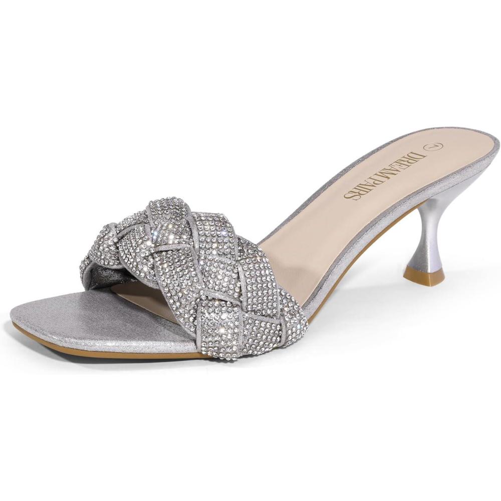 imageDREAM PAIRS Heels for Women Rhinestone Open Toe Low Kitten Heels Sexy Stilettos Heels Pump Sandals Party Evening Prom Dance Dress ShoesSilverRhinestone