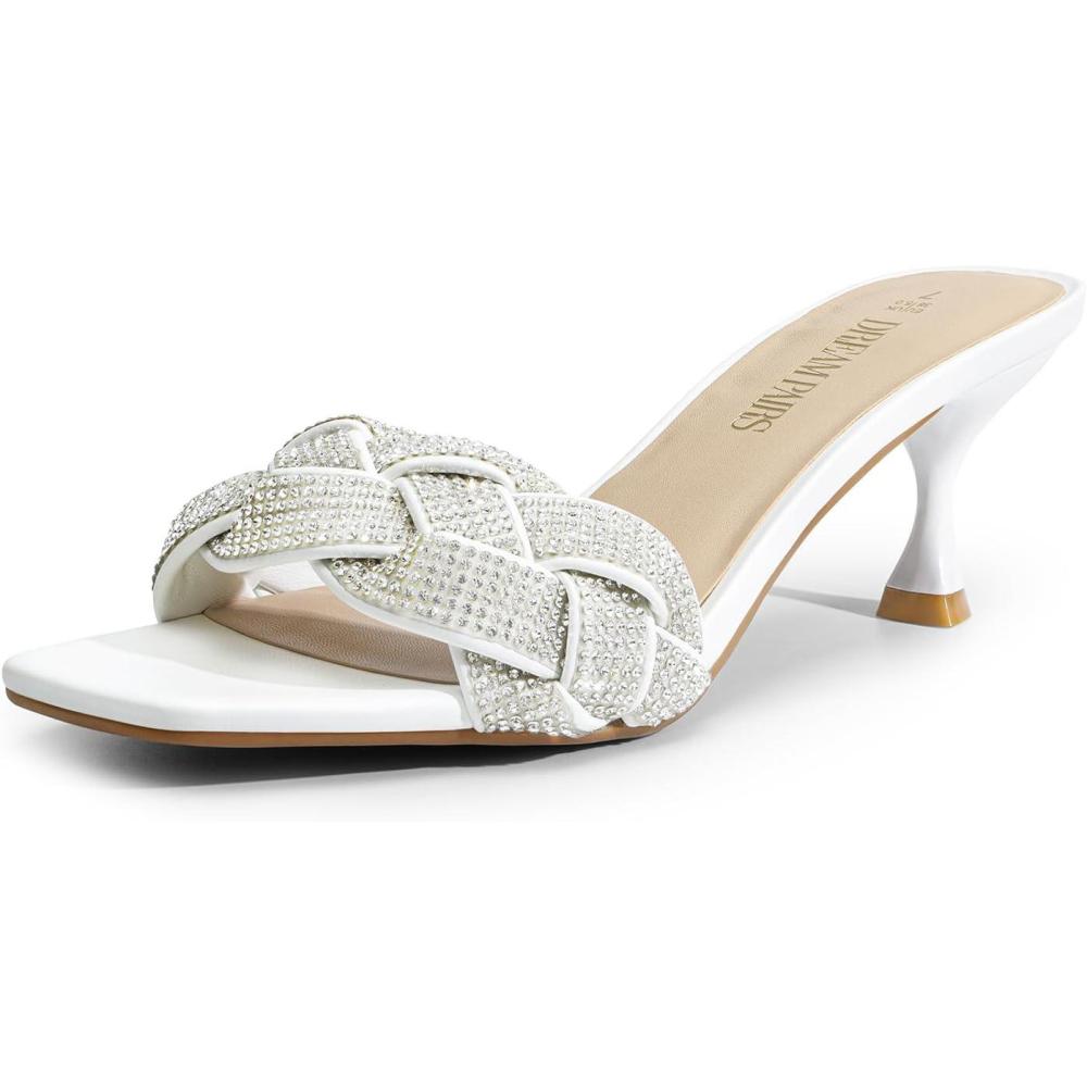 imageDREAM PAIRS Heels for Women Rhinestone Open Toe Low Kitten Heels Sexy Stilettos Heels Pump Sandals Party Evening Prom Dance Dress ShoesWhiterhinestone