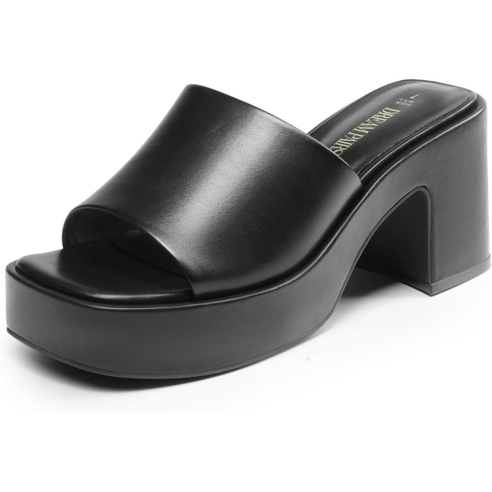 imageDREAM PAIRS High Chunky Platform Heels for Women Fashion Comfort Slip on Square Open Toe Block Heel SandalsBlackpu