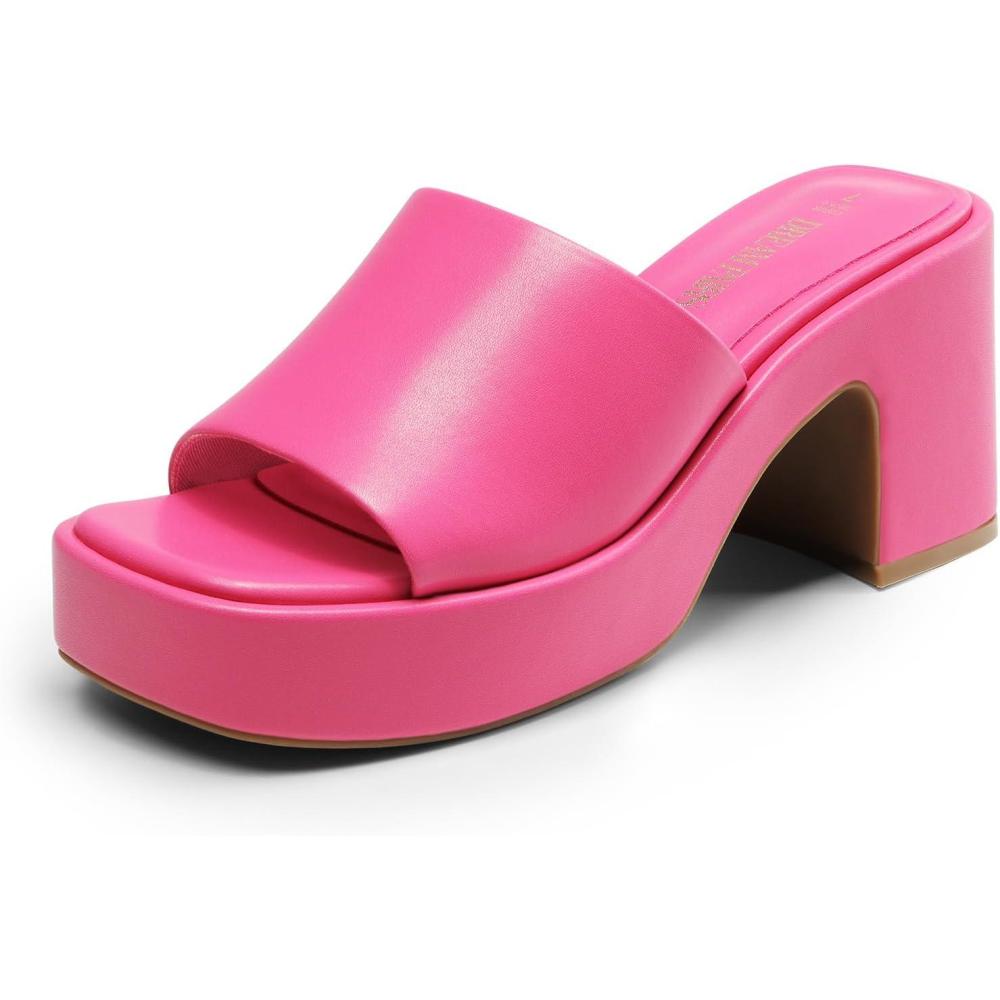 imageDREAM PAIRS High Chunky Platform Heels for Women Fashion Comfort Slip on Square Open Toe Block Heel SandalsHot Pinkpu