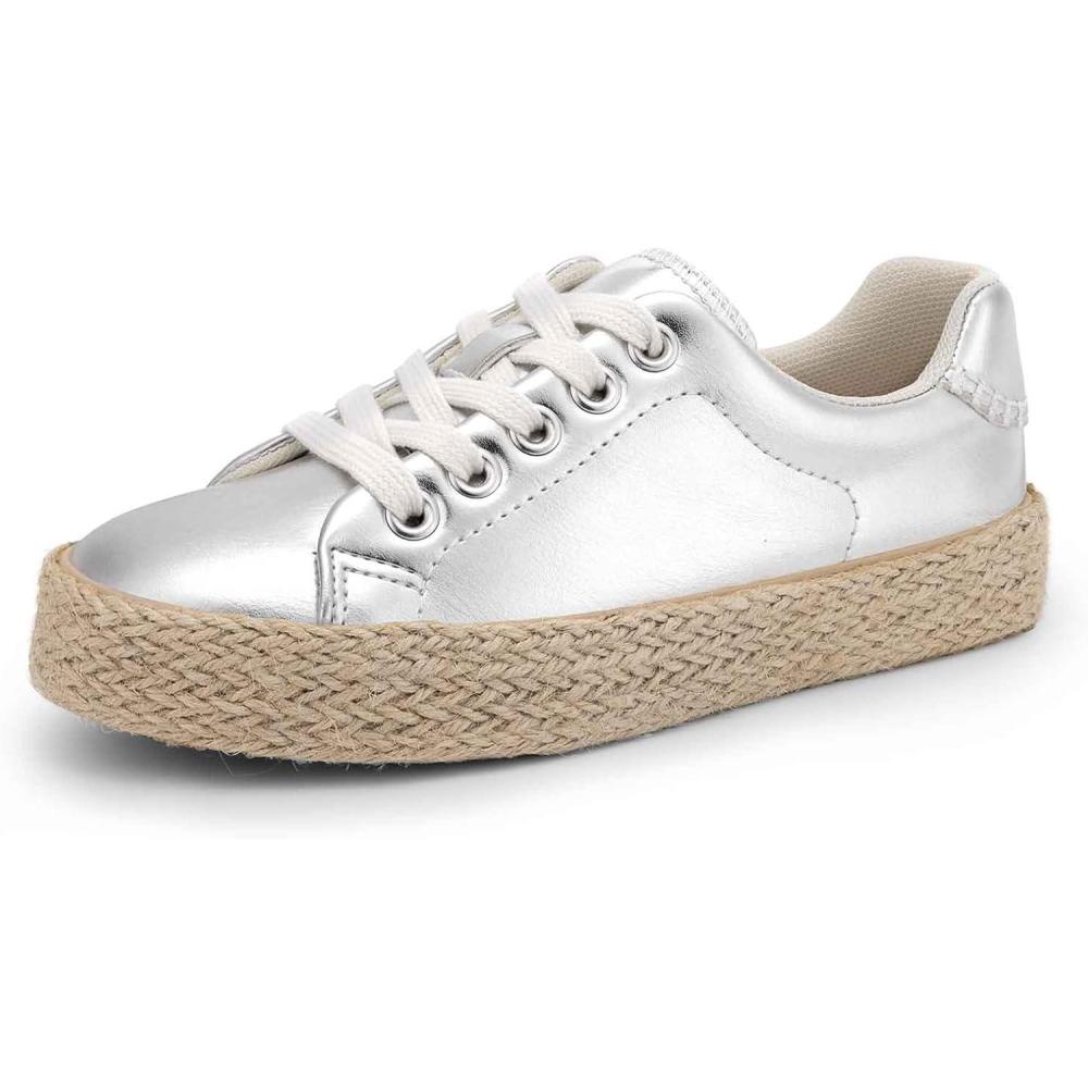 imageDREAM PAIRS Kid Boys Girls Sneakers Canvas Espadrille Lace Up Walking Casual ShoesSilver