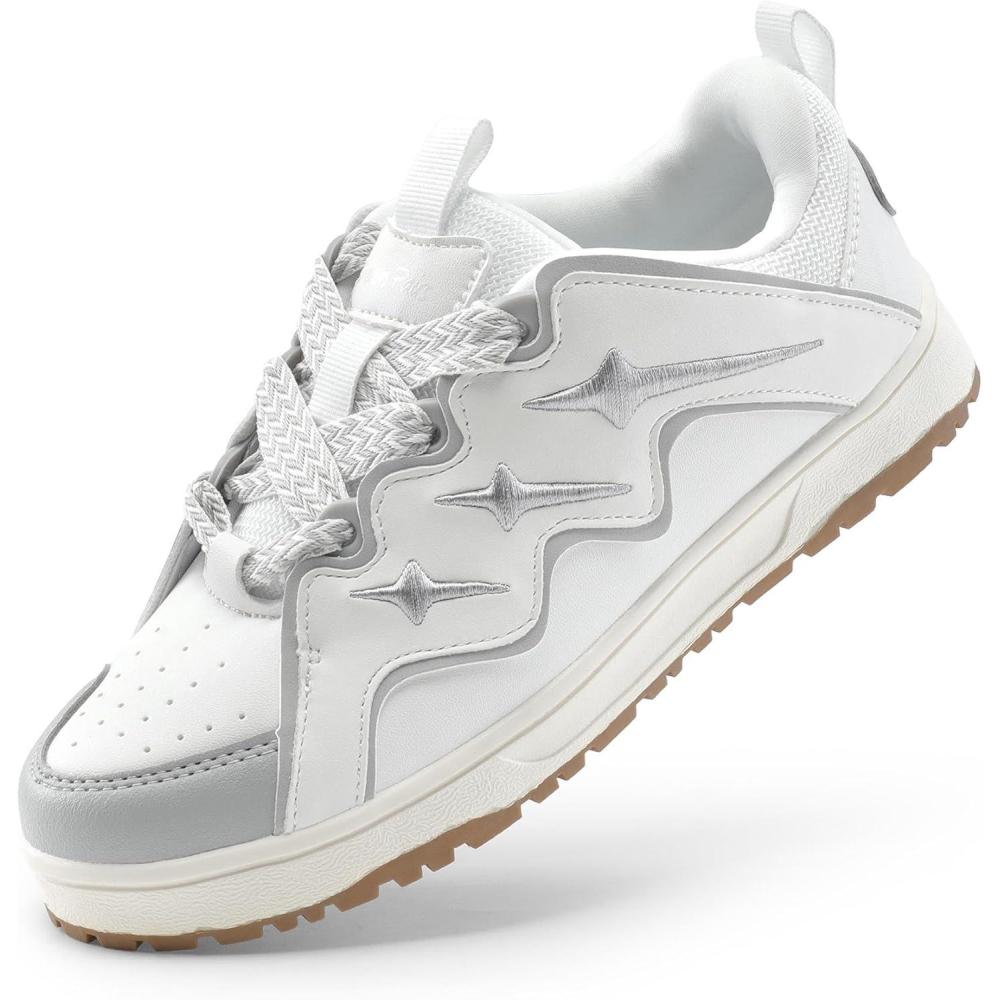 imageDREAM PAIRS Kid Shoes Boys Girls Sneakers Lace Up Skate Shoes Durable Walking Casual ShoesWhiteSilver