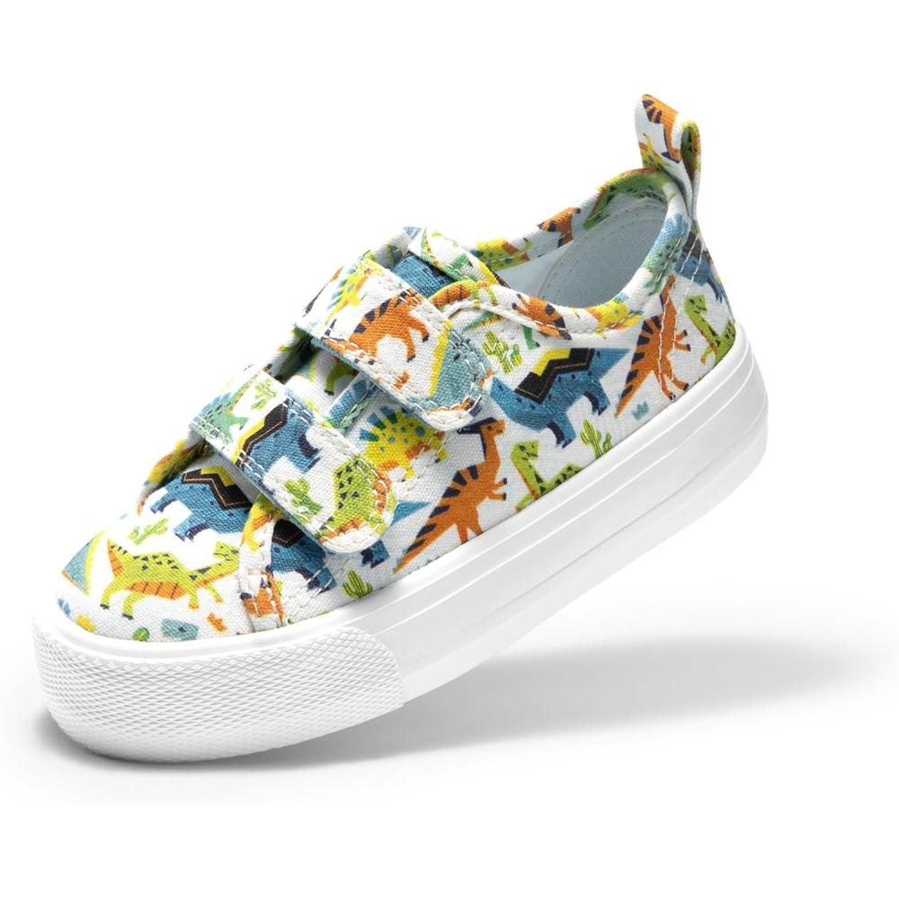 imageDREAM PAIRS Kid Toddler Sneakers Boys Girls Canvas with Cartoon Dual Hook and Loops for School WalkingBlueDinosaur