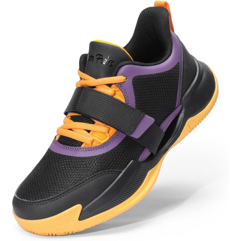 imageDREAM PAIRS Kids Basketball Shoes Boys Girls Lowtop Sneakers Durable Sports Shoes Laceup Breathable School Trainers for Little Big Kids YouthSize 3 Little KidBlackGoldPurpleSDBS2401K