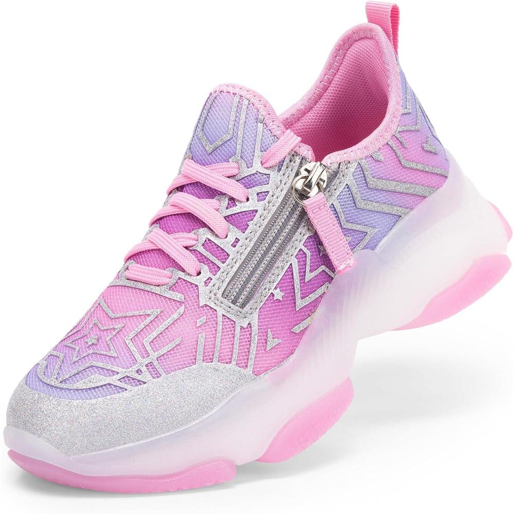 imageDREAM PAIRS Kids Girls Sneakers Zipper Casual Shoes Jelly Sole Sports Shoes Lightweight Walking ShoesPink