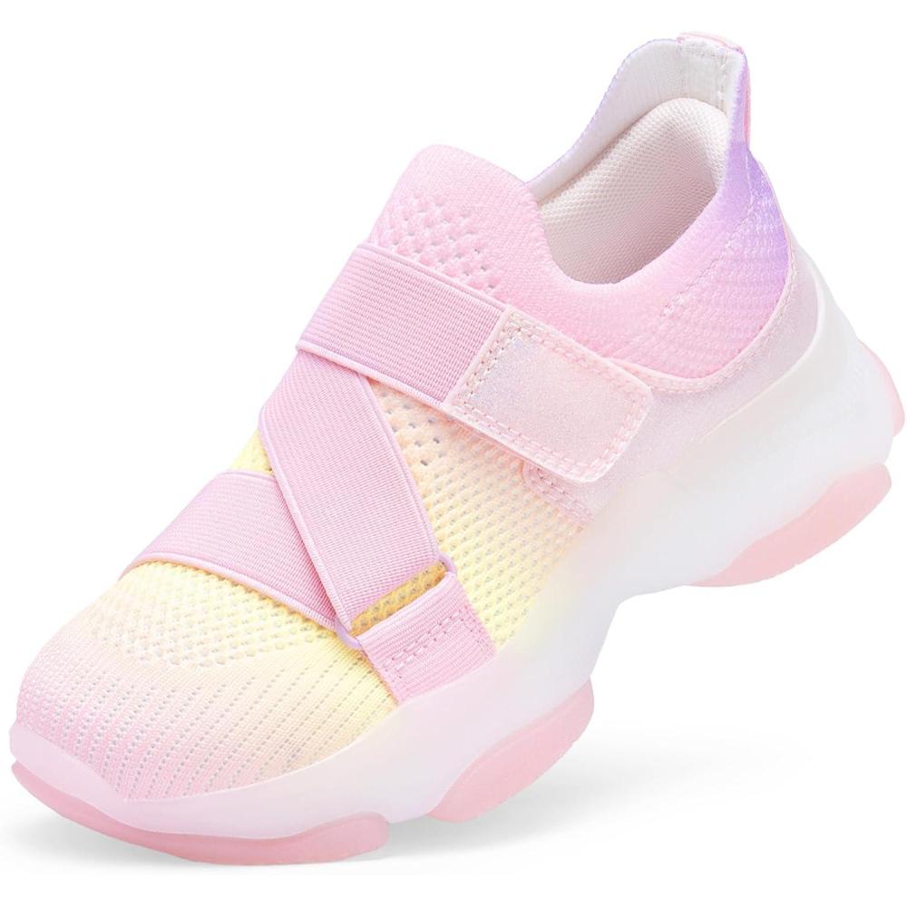 imageDREAM PAIRS Kids Sneakers Girls SlipOn Shoes ZStrap Colorful Jelly Sole Walking ShoesRainbowPink