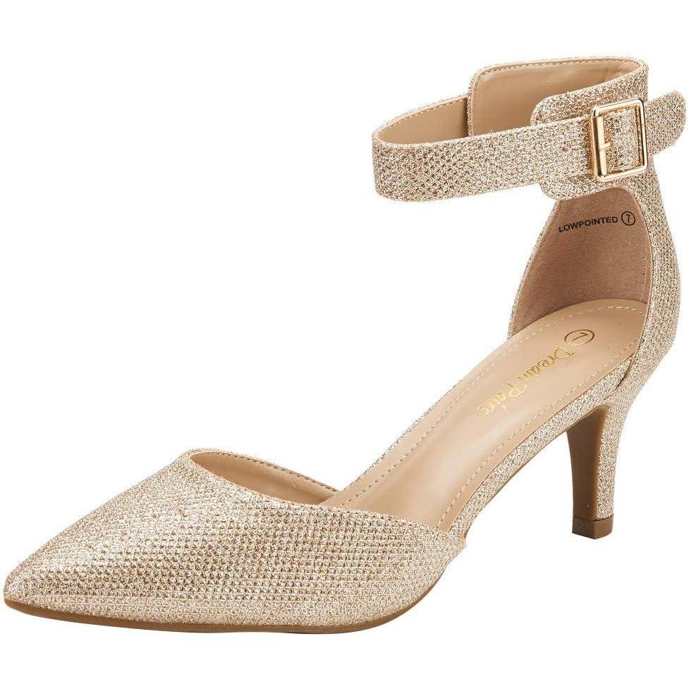 imageDREAM PAIRS Kitten Heel Low Heel for Women Closed Pointed Toe Pumps Wedding Party Sexy Dress Shoes LowpointedGoldGlitter