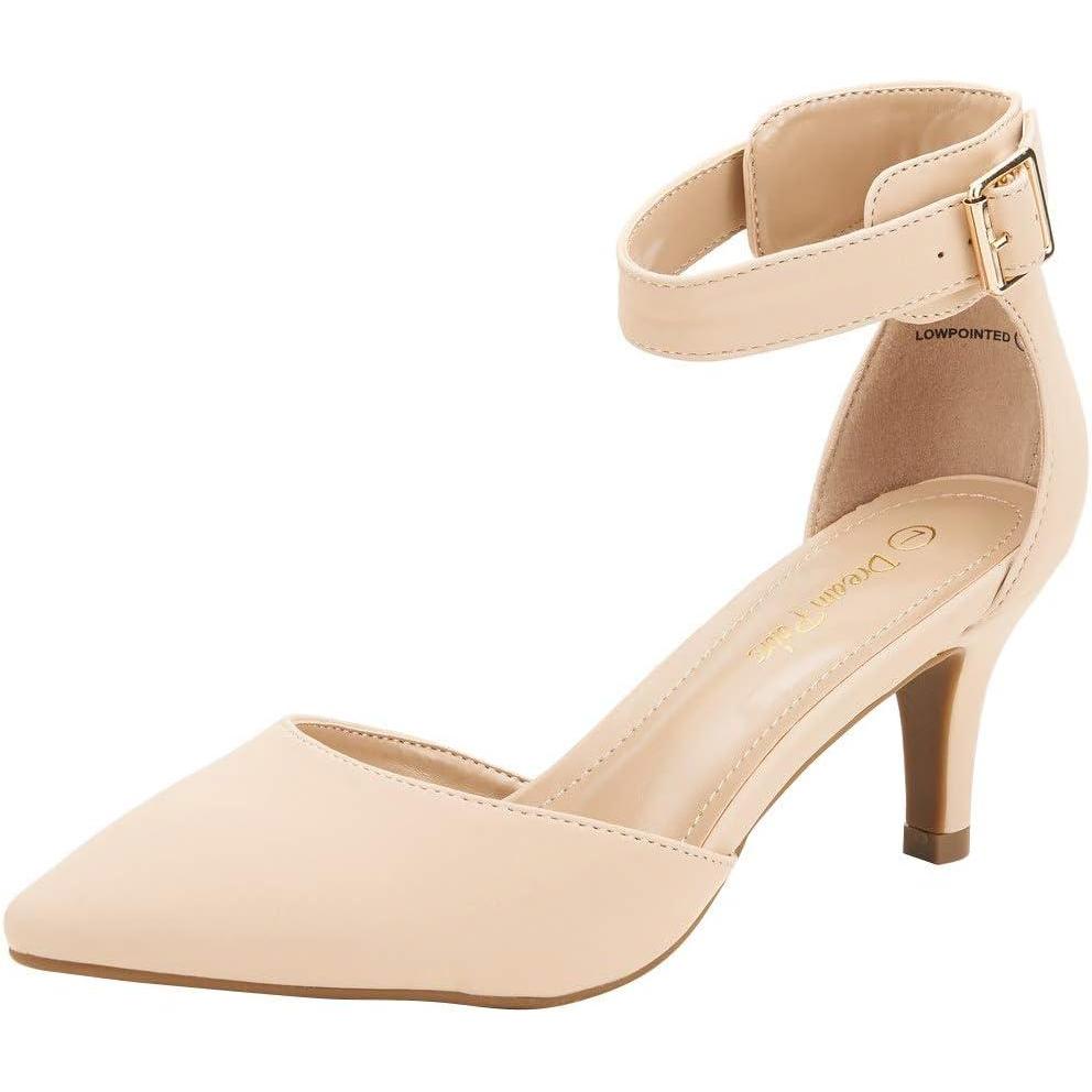 imageDREAM PAIRS Kitten Heel Low Heel for Women Closed Pointed Toe Pumps Wedding Party Sexy Dress Shoes LowpointedNudeNubuck