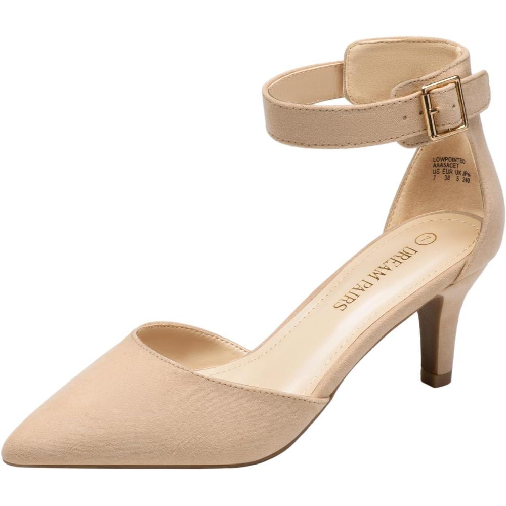 imageDREAM PAIRS Kitten Heel Low Heel for Women Closed Pointed Toe Pumps Wedding Party Sexy Dress Shoes LowpointedNudeSuede