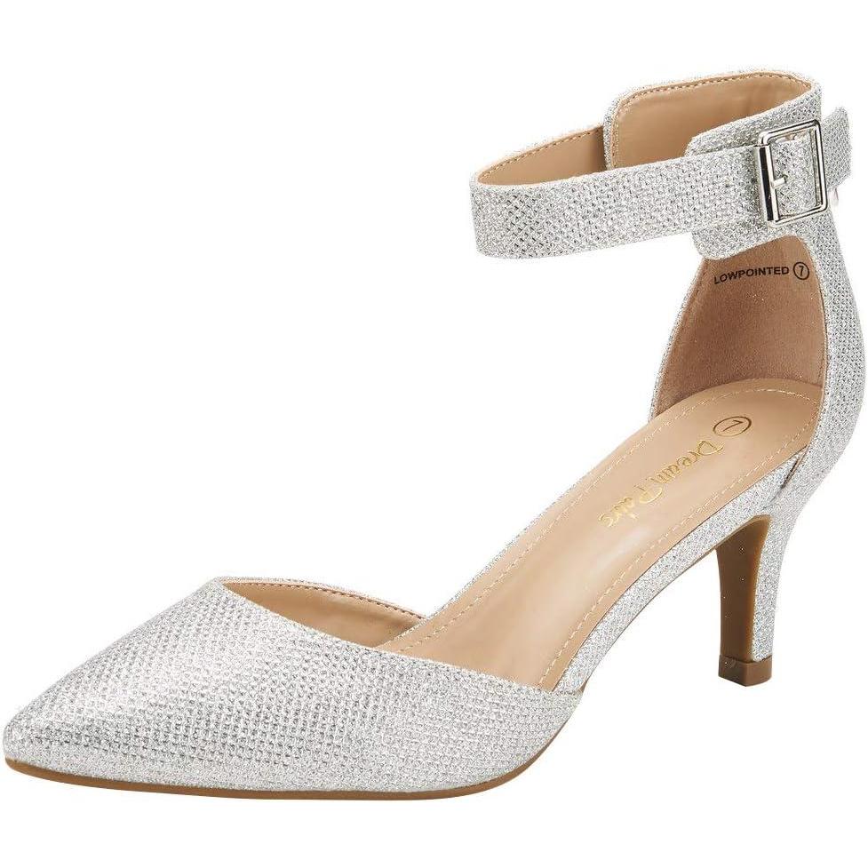 imageDREAM PAIRS Kitten Heel Low Heel for Women Closed Pointed Toe Pumps Wedding Party Sexy Dress Shoes LowpointedSilverGlitter