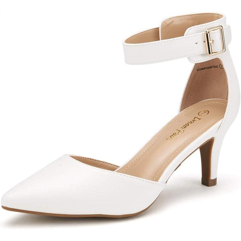 imageDREAM PAIRS Kitten Heel Low Heel for Women Closed Pointed Toe Pumps Wedding Party Sexy Dress Shoes LowpointedWhitePu