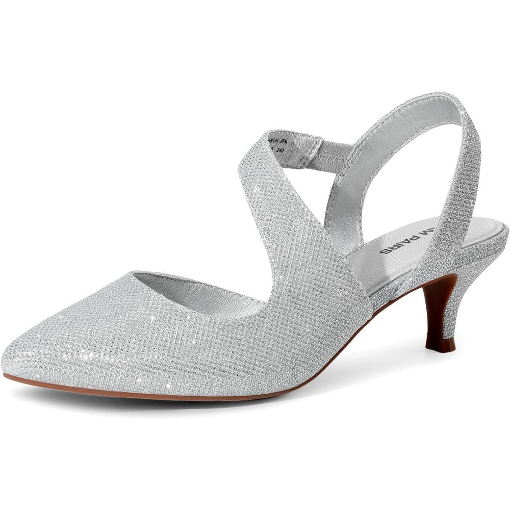 imageDREAM PAIRS Kitten Heels for Women Closed Toe Pointed Toe Low Heel Strappy Pumps Party Dance Wedding Dress Shoes for WomenSilver