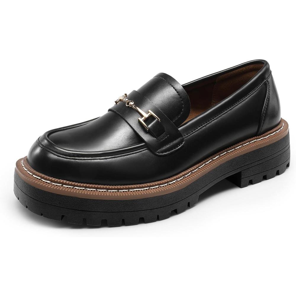 imageDREAM PAIRS Loafers for Women Platform Chunky Heel Slip On Loafers Business Office Casual Dressy Loafer ShoesBlackpu