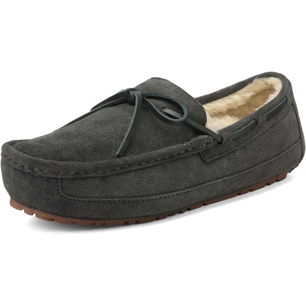 imageDREAM PAIRS Mens House Slippers Moccasin Indoor Outdoor Fuzzy Furry Loafers Suede Leather Warm Comfortable Shoes02grey