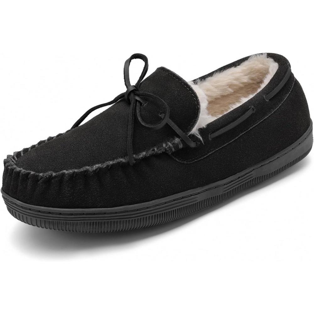 imageDREAM PAIRS Mens Moccasin Slippers Fuzzy Plush House Shoes Indoor Outdoor Fleece Lining LoafersBlack