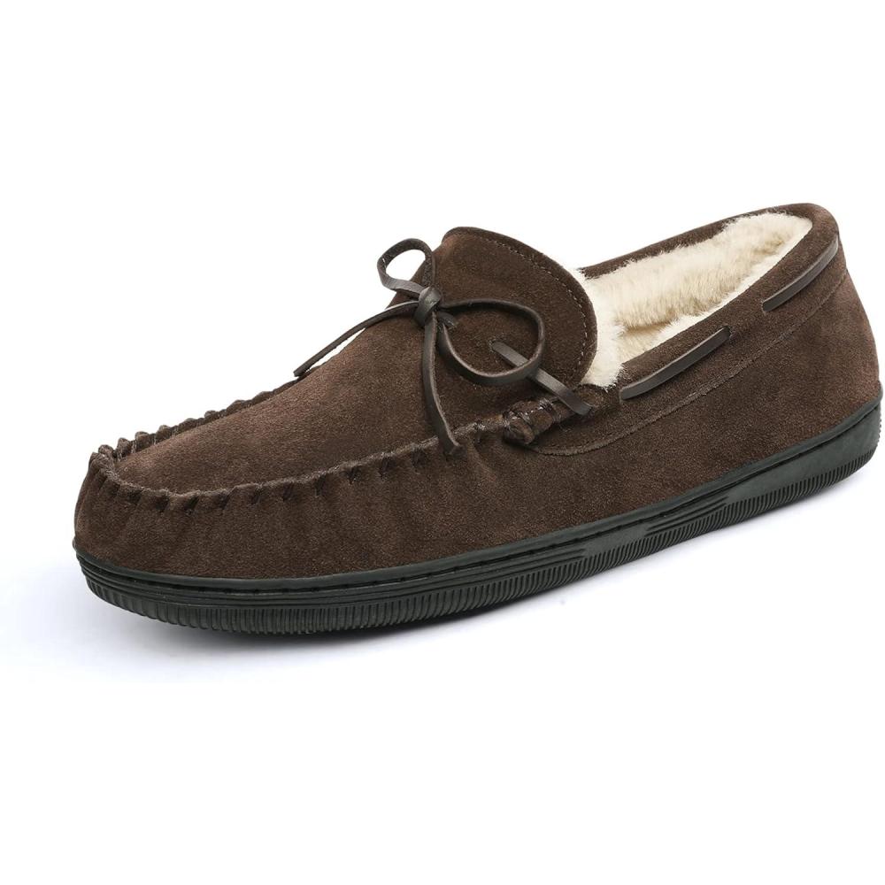 imageDREAM PAIRS Mens Moccasin Slippers Fuzzy Plush House Shoes Indoor Outdoor Fleece Lining LoafersBrown
