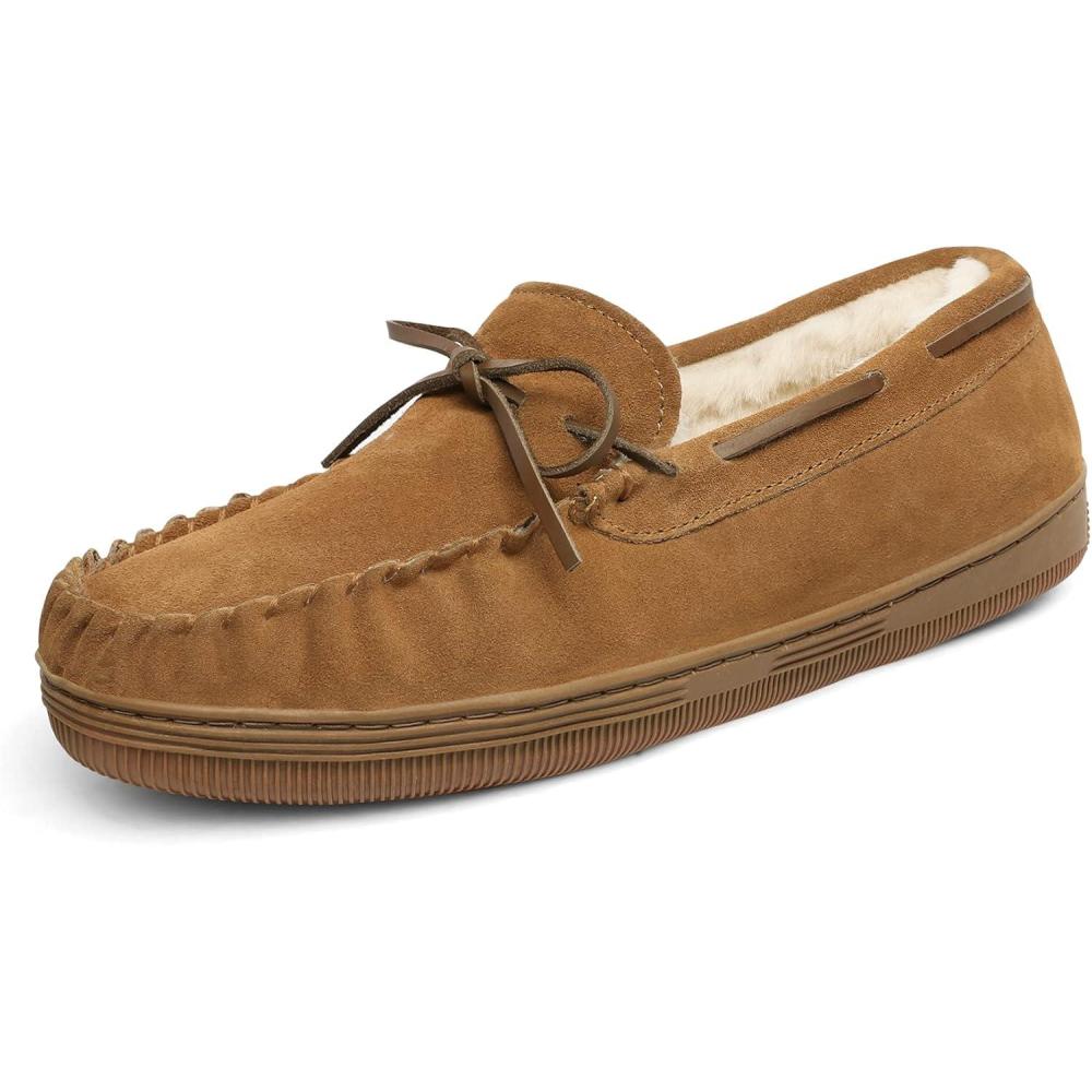imageDREAM PAIRS Mens Moccasin Slippers Fuzzy Plush House Shoes Indoor Outdoor Fleece Lining LoafersTan