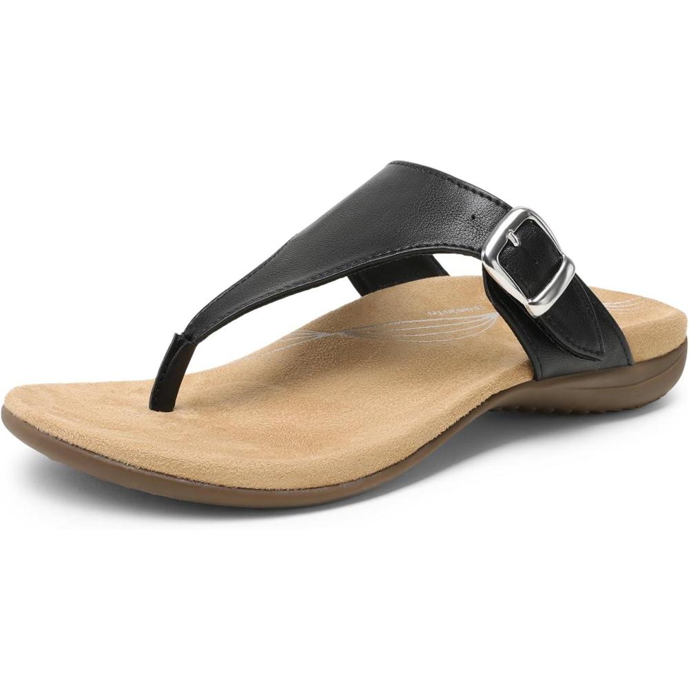 imageDREAM PAIRS Orthotic Thong Sandals for Women Arch Support Flip Flops Comfortable Lightweight Slip On Sandals for Walking Casual Summer Everyday WearBlack