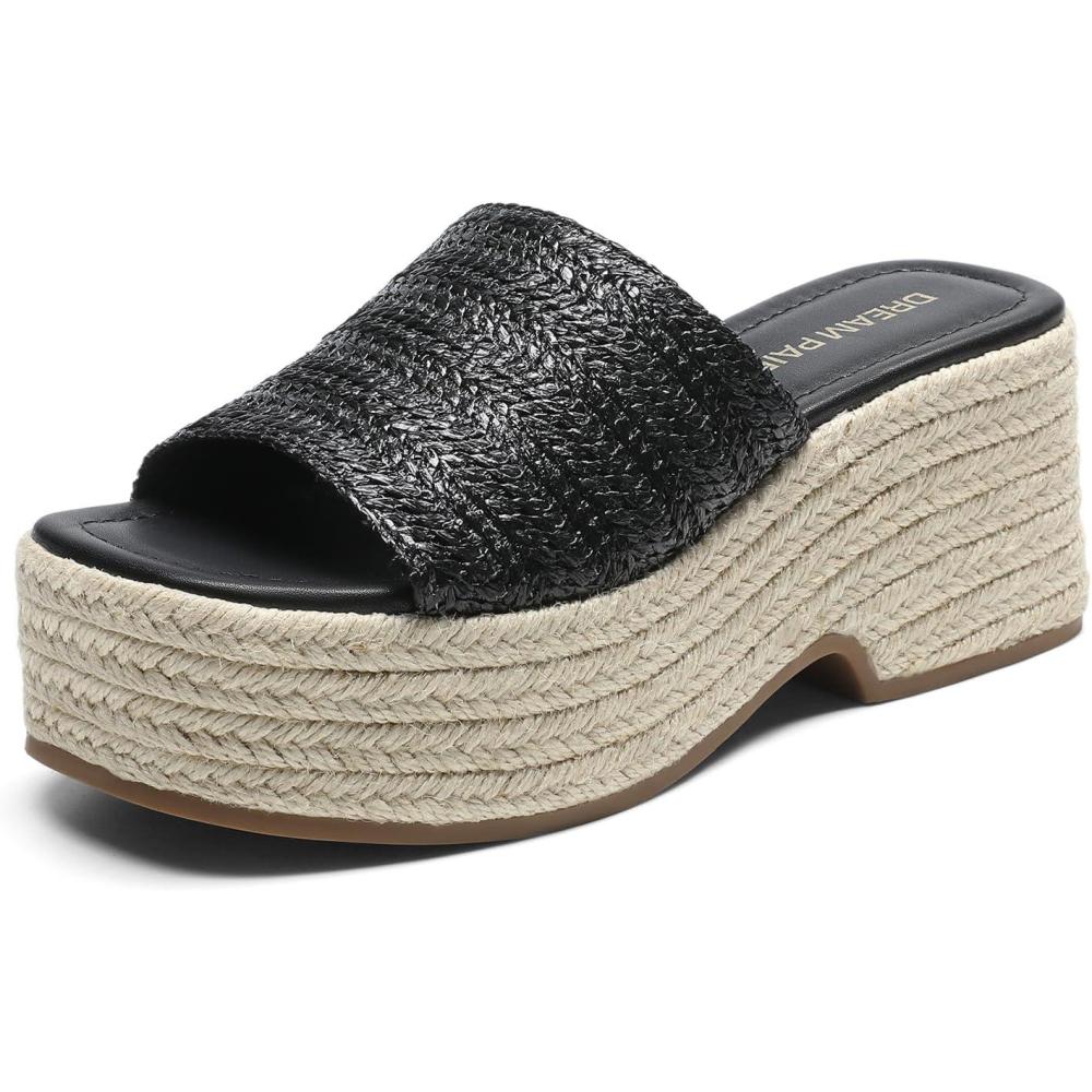 imageDREAM PAIRS Platform Espadrille Sandals for Women Wedges Slides Slip on Bohemia Sandals Flatform Open Toe Beach Sandals Dressy Outdoor Summer ShoesBlack