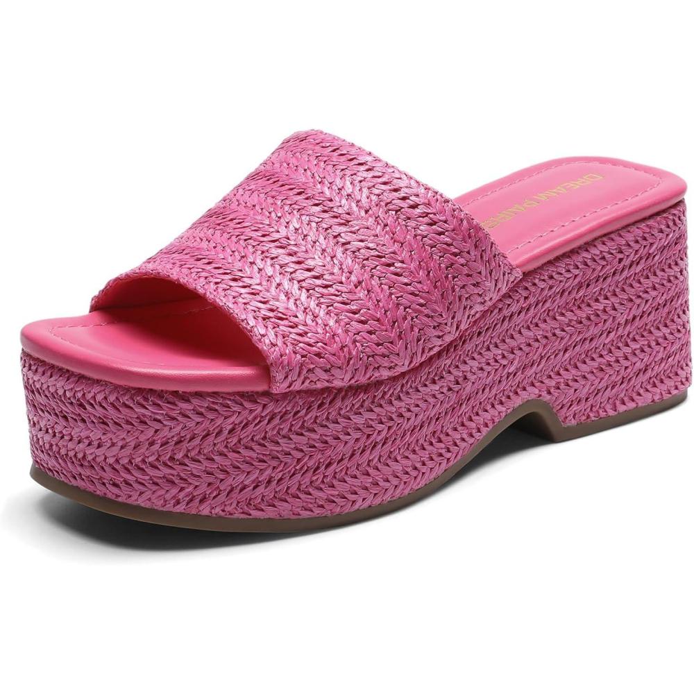 imageDREAM PAIRS Platform Espadrille Sandals for Women Wedges Slides Slip on Bohemia Sandals Flatform Open Toe Beach Sandals Dressy Outdoor Summer ShoesHot Pink