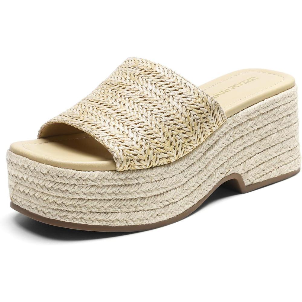 imageDREAM PAIRS Platform Espadrille Sandals for Women Wedges Slides Slip on Bohemia Sandals Flatform Open Toe Beach Sandals Dressy Outdoor Summer ShoesNude