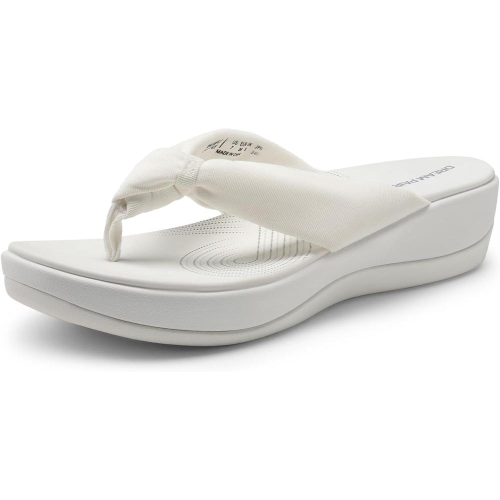 imageDREAM PAIRS Platform Flip Flops for Women Cushioned Thong Sandals with Soft Eva Foam Insole Lightweight Lycra fabric Comfort Dressy Slides Slippers for Summer BeachWhite