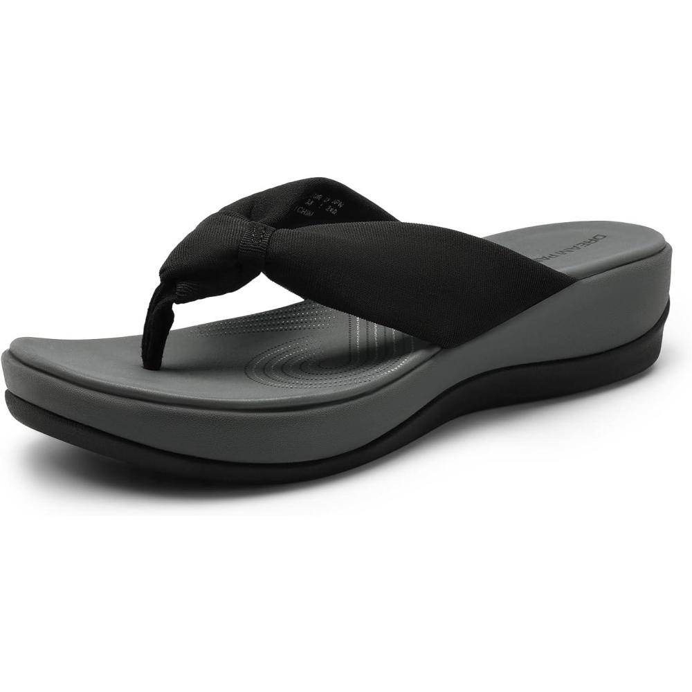 imageDREAM PAIRS Platform Flip Flops for Women Cushioned Thong Sandals with Soft Eva Foam Insole Lightweight Lycra fabric Comfort Dressy Slides Slippers for Summer BeachBlackGrey