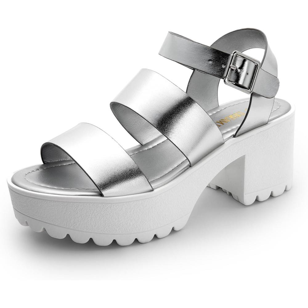 imageDREAM PAIRS Platform Heels for Women Lightweight Chunky Open Toe Stylish Comfortable Fisherman Sandals with Adjustable Ankle StrapSilver