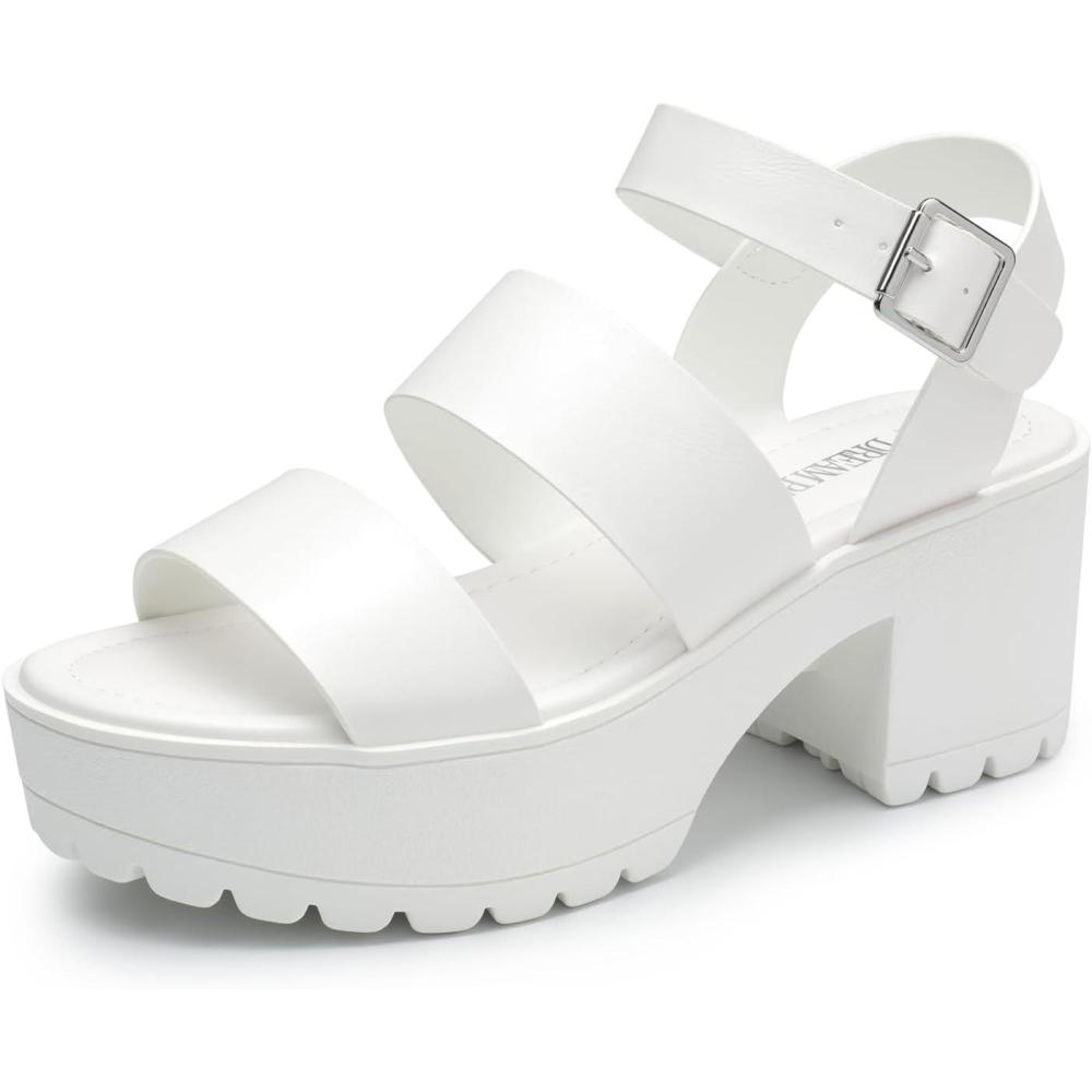 imageDREAM PAIRS Platform Heels for Women Lightweight Chunky Open Toe Stylish Comfortable Fisherman Sandals with Adjustable Ankle StrapWhite