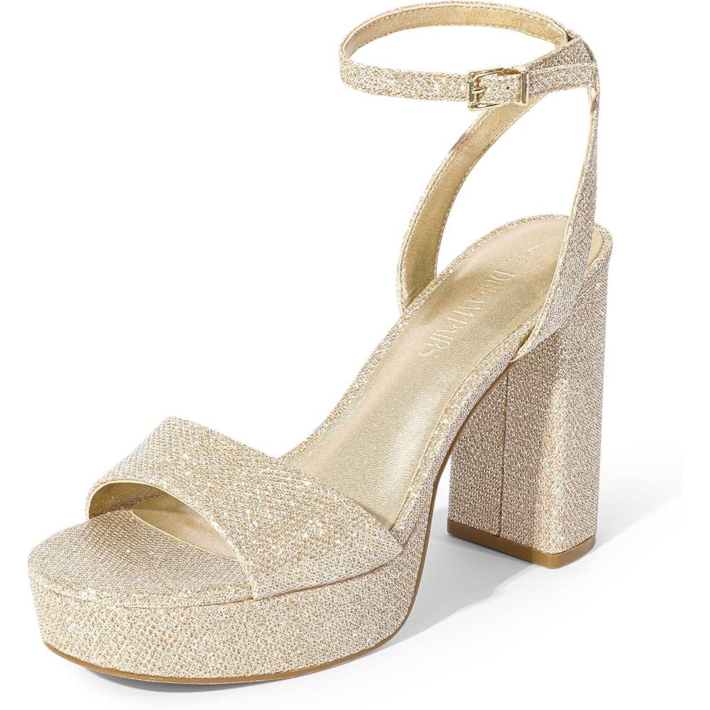 imageDREAM PAIRS Platform High Heels for Women Chunky Round Open Toe Ankle Strap Stylish Heeled Sandals for Party Prom WeddingGoldglitter
